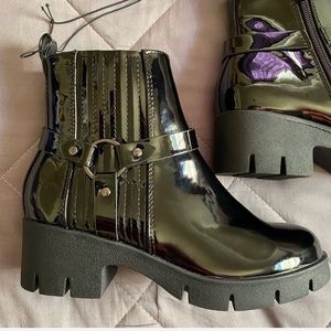 Patent black ankle boots